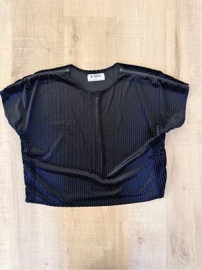 KADA Sustainable Luxury Textured Boxy Top Black XL Made in USA Ladder Trim